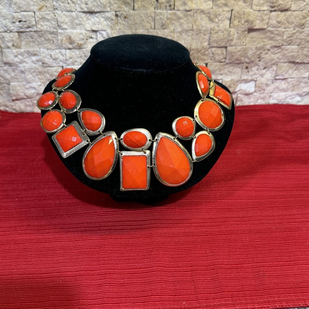 Goldtone Salmon Orange Statement Necklace Fun Necklace Very Nice!